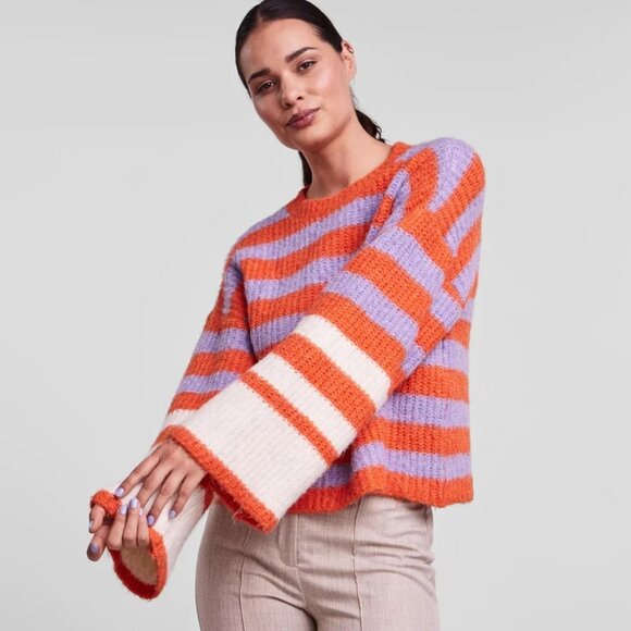 Y.A.S. Sweaters - Y.A.S Jacaranda Knit Sweater Oversized Striped Wide Sleeve Size XS T2814